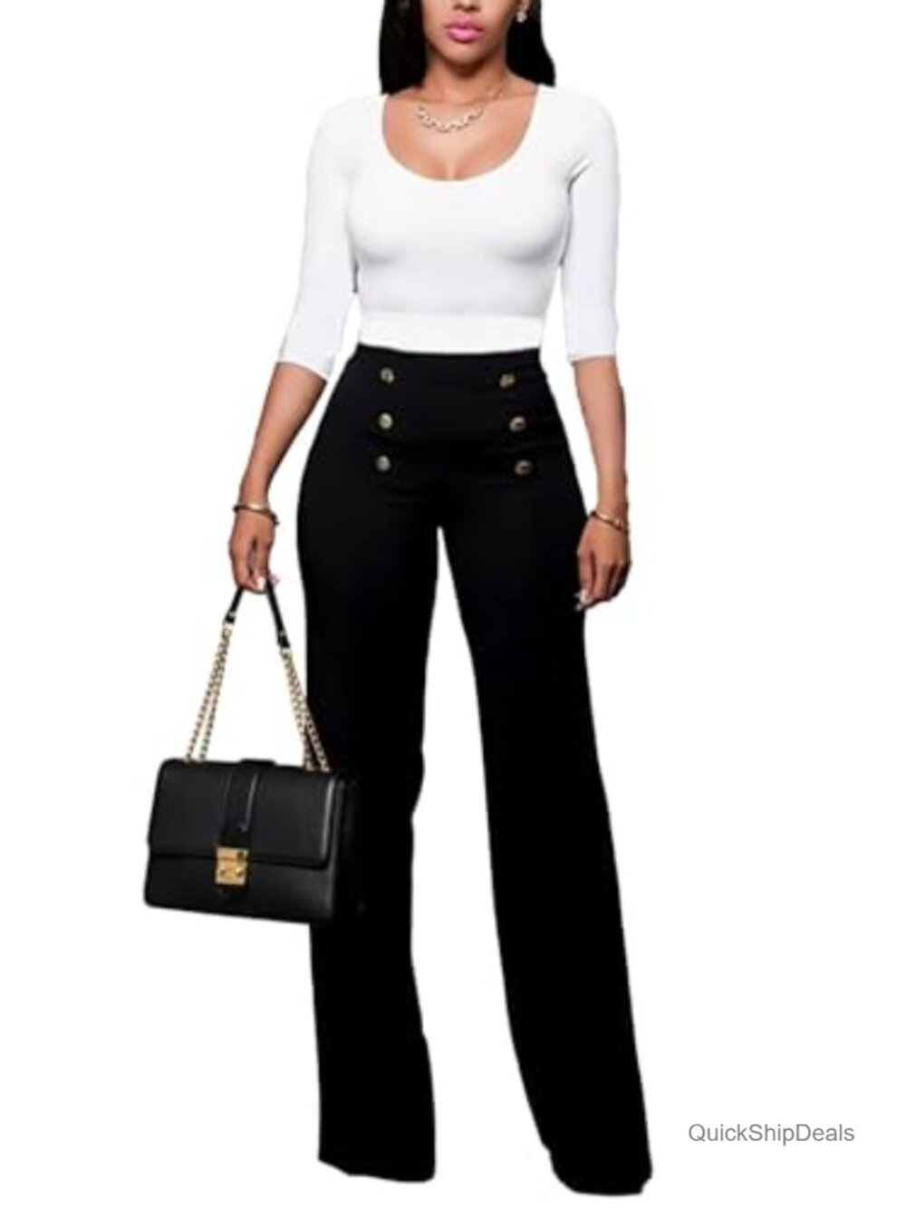 High Waisted Wide Leg Flare Work Pants Stretchy